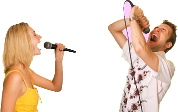 couple singing karaoke together